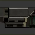 Industrial Machinery Units Stacked And Arranged With Dark Gray Exteriors And Yellow Warning Labels