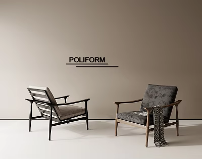 Poliform Two Accent Chairs With Striped Backrest Patterned Cushion Wooden Frame And Scarf 3d model