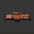 Orange Train Locomotive with Black Railings Cab Windows and Industrial Design Details