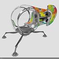 Colorful Spacecraft With Transparent Spherical Cockpit And Support Legs For Planetary Exploration