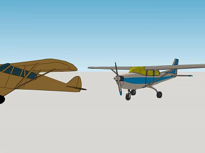 Two Passenger Planes With Brown And Blue White Bodies And Propellers On Ground 3d model