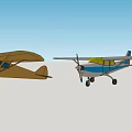 Two Passenger Planes With Brown And Blue White Bodies And Propellers On Ground