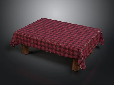 Stylish Table Furniture With Red And Black Checkered Tablecloth And Wooden Legs 3d model