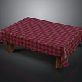 Stylish Table Furniture With Red And Black Checkered Tablecloth And Wooden Legs