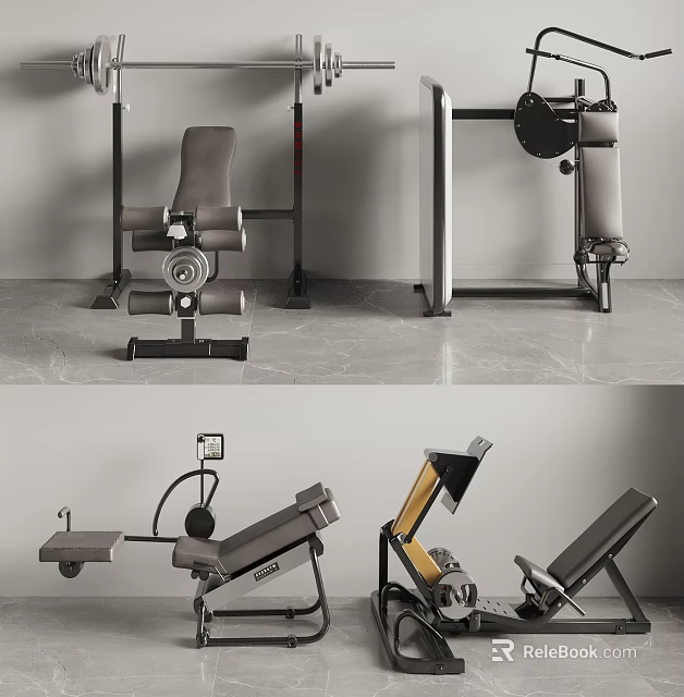 Durable Modern Fitness Equipment Set With Weight Bench And Ab Trainer 3d model 