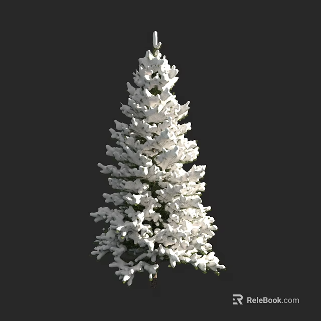 Tall Snow Covered Evergreen Tree With White Snow On Branches And Dark Background 3d model 