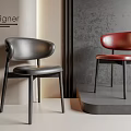 Modern Designer Accent Chairs With Gray And Red Leather Seats Metal Legs Gray Wall