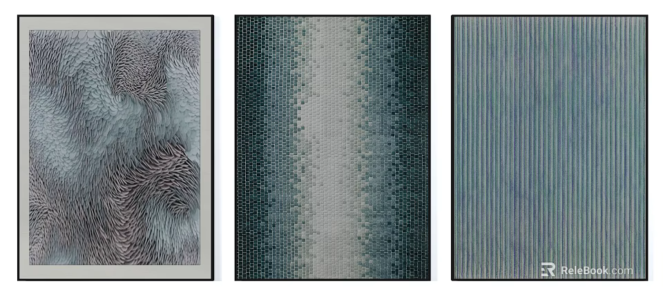 Three Abstract Modern Wall Art Paintings With Textured Patterns And Frames 3d model