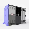 Industrial Electrical Equipment With Metal Enclosure Ventilation Slots Caution Labels And Warning Signs