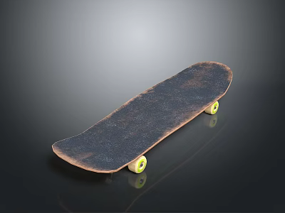 Vintage Skateboard With Wooden Deck Yellow Wheels And Classic Design 3d model