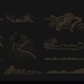 Traditional Chinese Great Wall Silhouette Wall Decor with Mountain Tower and Landscape Patterns