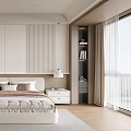 Modern Minimalist Bedroom Interior With Built in Wardrobes Bedside Tables And Area Rug