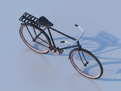 Classic Black Bicycle With Rear Cargo Rack And White Handlebar Details 3d model