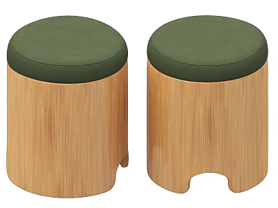 Two Modern Wooden Sofa Stools With Green Upholstered Seats And Smooth Frame Design 3d model
