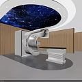 Medical Examination Room With CT Scanner Examination Table Wooden Walls Starry Sky Ceiling