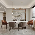 Elegant Modern Living and Dining Room Interior With Circular Pendant Lights Sofa And Coffee Table
