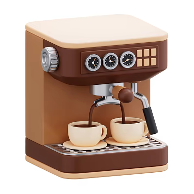 Brown Beige Coffee Machine Pouring Coffee Into Two Cups With Control Knobs Dials And Buttons 3d model