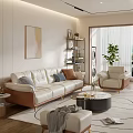 Modern Living Room Interior Design With White Leather Sofa Armchair And Round Coffee Table