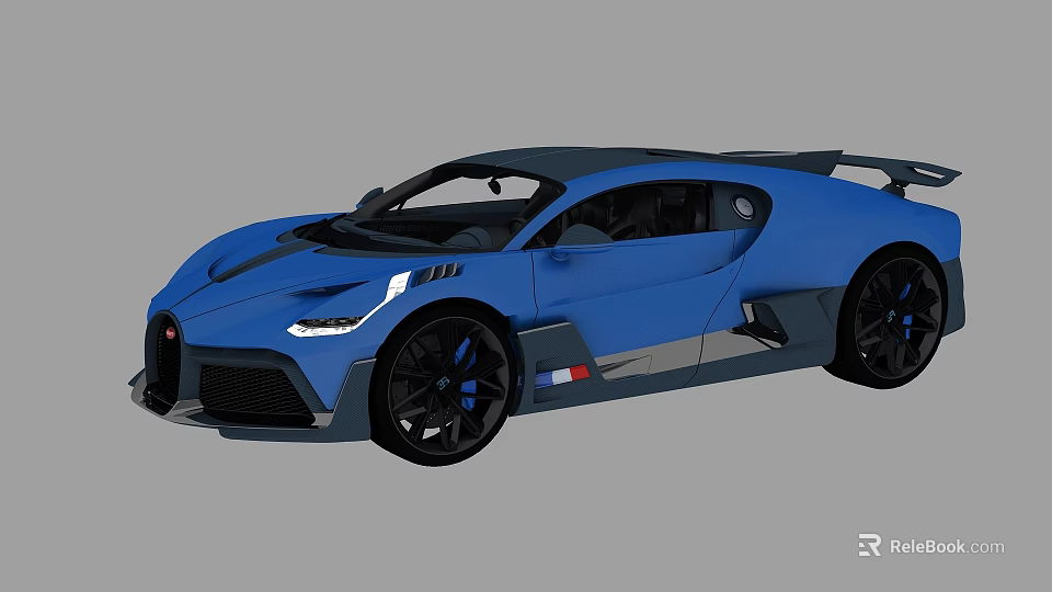 Blue Bugatti Sports Car With Sleek Aerodynamic Design And Black Wheels 3d model 