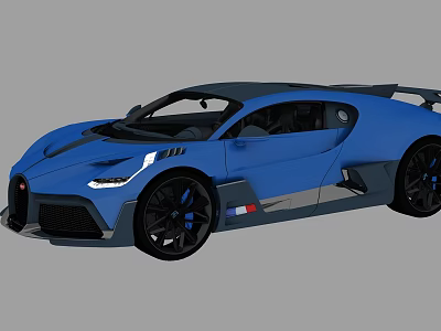 Blue Bugatti Sports Car With Sleek Aerodynamic Design And Black Wheels 3d model