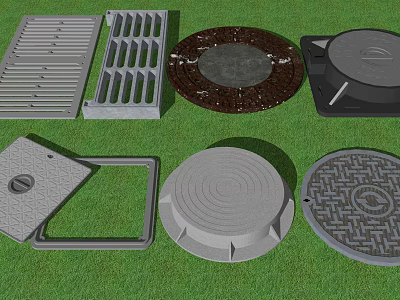 Different Types Of Road Facilities With Manhole Covers Drain Grates And Various Designs 3d model