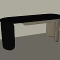 Modern Style Desk With Oval Black Top And Beige Curved Legs And Drawers