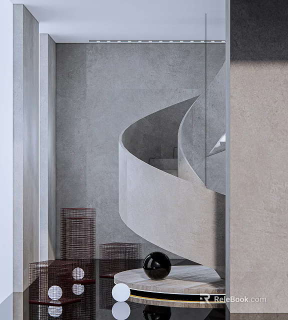 Sleek Modern Spiral Staircase With Curved Concrete Design In Minimalist Interior Space 3d model 