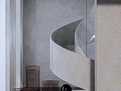 Sleek Modern Spiral Staircase With Curved Concrete Design In Minimalist Interior Space 3d model
