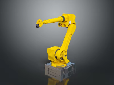 Yellow Industrial Robot Arm Featuring Mechanical Structure And Stable Base Design 3d model