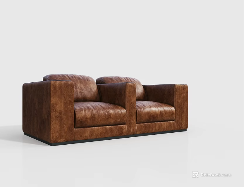 Brown Leather Two Seater Sofa With Modern Design And Comfortable Seating 3d model