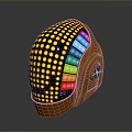 Futuristic Weapon with Orange Body Featuring Yellow Dots Colorful Stripes and Green Logo Design