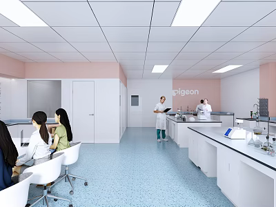 Modern Laboratory Interior With Researchers Working At Lab Benches And Scientific Instruments 3d model