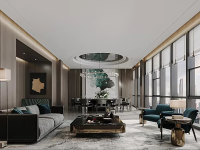 Modern Luxurious Private Box Interior With Sofa Coffee Table And Crystal Chandelier 3d model
