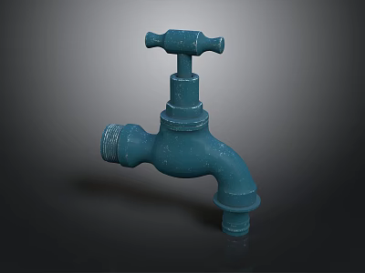 Vintage Blue Metal Faucet with Classic Handle and Curved Spout 3d model
