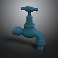 Vintage Blue Metal Faucet with Classic Handle and Curved Spout