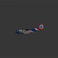 Modern Blue Red White Passenger Aircraft With Twin Propeller Wings And Circular Tail Logo