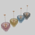 Elegant Golden Textured Glass Chandelier With Layered Vertical Design And Warm Light