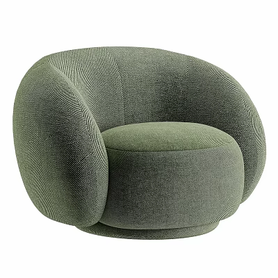 Modern Green Upholstered Accent Chair With Rounded Design And Curved Arms 3d model