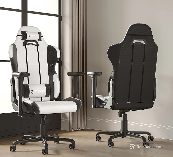 Modern Black And White Office Chair With Streamlined Backrest And Adjustable Arms 3d model 