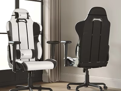 Modern Black And White Office Chair With Streamlined Backrest And Adjustable Arms 3d model