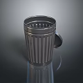 Metal Striped Trash Can With Open Lid On Dark Reflective Surface 3d model