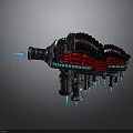 Futuristic Cosmic Spaceship With Blue Thrusters And Red Black Mechanical Design