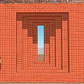 Red Brick Feature Wall With Circular And Rectangular Cutouts Layered Architectural Design Structure 3d model
