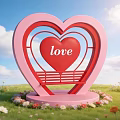 Romantic Heart Shaped Photo Spot With Love Sign Bench Grassland Flowers And Blue Sky