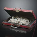 Open Red Suitcase Filled With Mahjong Tiles For Chess And Card Entertainment