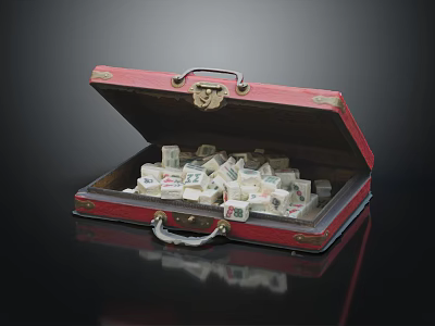 Open Red Suitcase Filled With Mahjong Tiles For Chess And Card Entertainment 3d model Open Red Suitcase Filled With Mahjong Tiles For Chess And Card Entertainment 3d model