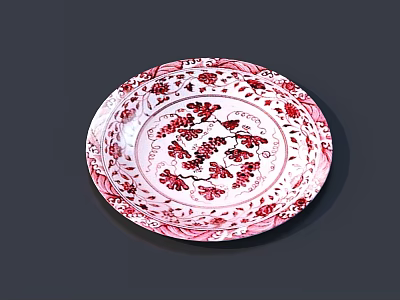 Elegant Red and White Floral Pattern Dinner Plate Tableware Set for Dining Table 3d model