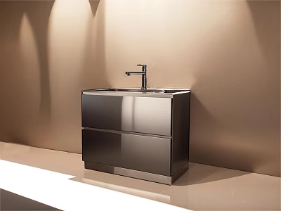 Sleek Modern Washbasin Vanity With Stainless Steel Cabinet And Chrome Faucet Design 3d model