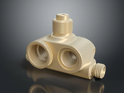 Gold Colored Brass Hardware Tools Fitting with Threaded Connections and Dual Ports 3d model
