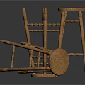 Natural Wooden Stools With Round Seats And Slender Legs In Standing And Fallen Positions